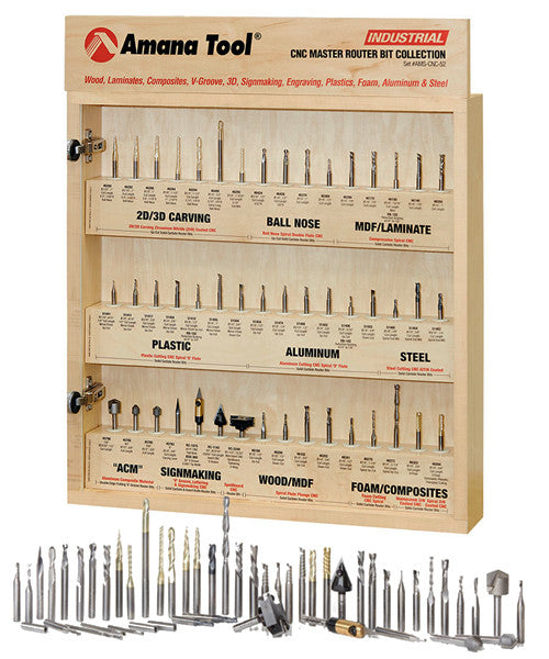 AMS-CNC-52 - Master CNC Router Bit Collection, 52-Pcs 1/4″ Shank