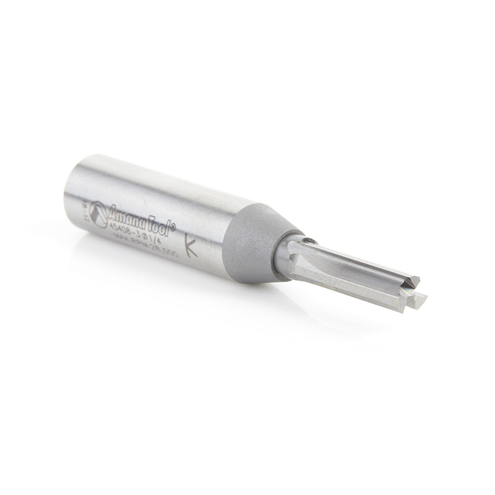 CNC Nesting Router Bit 45408-03 1/4" Dia, 3/4" Cut Length, 3" OAL, 3 Flute Solid Carbide brazed to 1/2″ Steel Shank, Amana