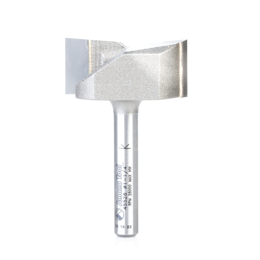 SPOILBOARD SURFACING, FLYWHEEL, SLAB LEVELING, SURFACING PLANER & FLATTENING
45528 2-Flute 1-1/4" Dia, 9/16" Cut Length, 2-1/4" OAL, 1/4" Shank Amana
