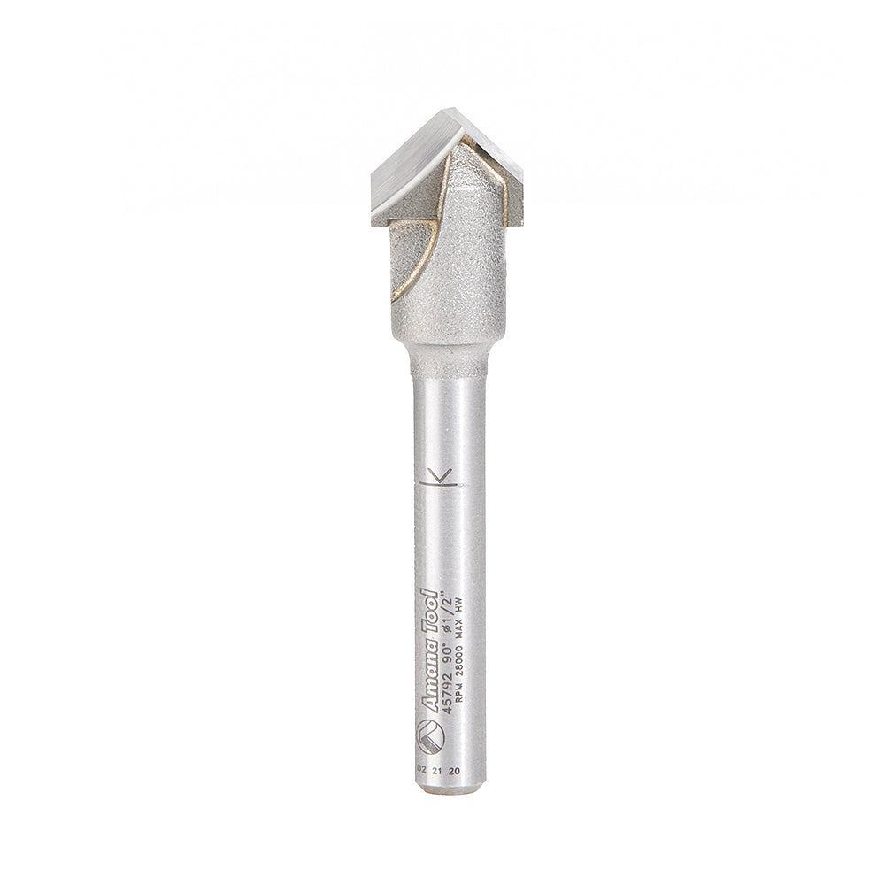 45792 90° V-Groove, 1/2" Dia, .090" Gap, 3/8" CL, 13/64" V CL, 1/4" Shank AMANA