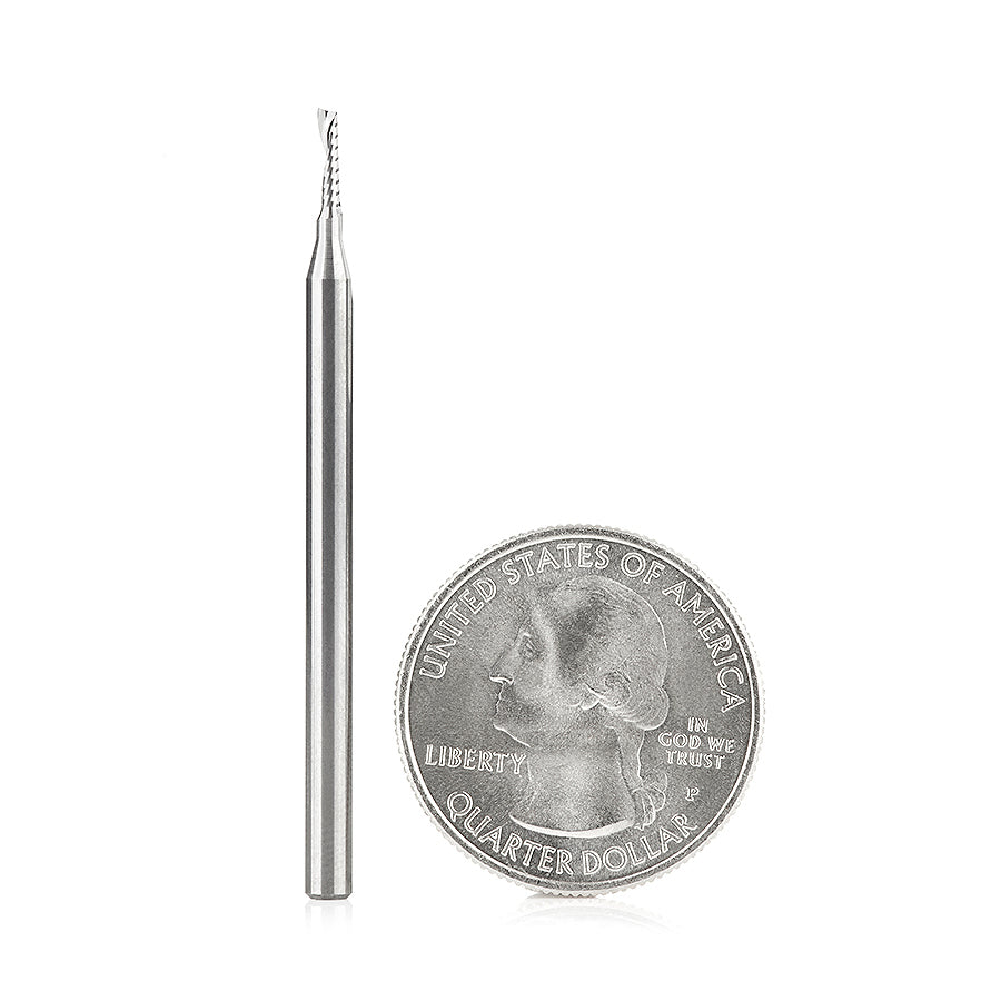 PLASTIC CNC SPIRAL 'O' FLUTE ROUTER BIT 51415 Up-Cut 1/16" Diameter, 1/4" Cut Length, 1/8" Shank, 2" Overall Length, Single Flute
