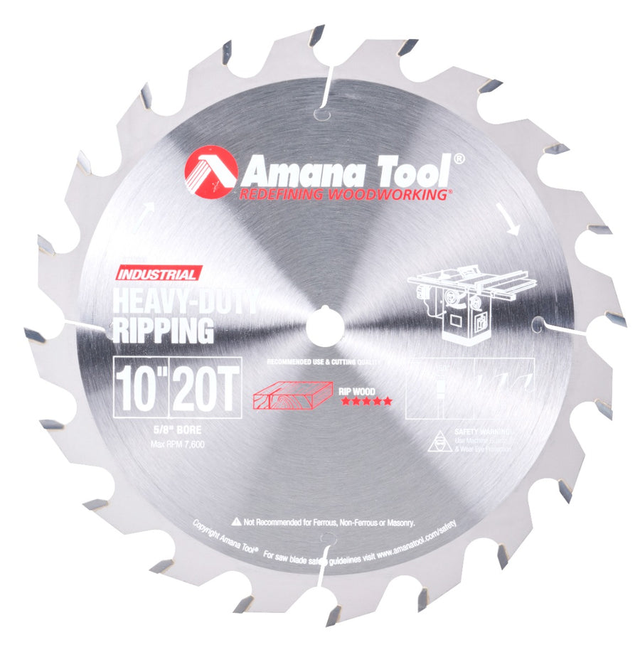 AMANA 710200 Carbide Tipped Heavy-Duty Ripping 10″ Dia, 20T FT, 18°, 5/8″ Bore