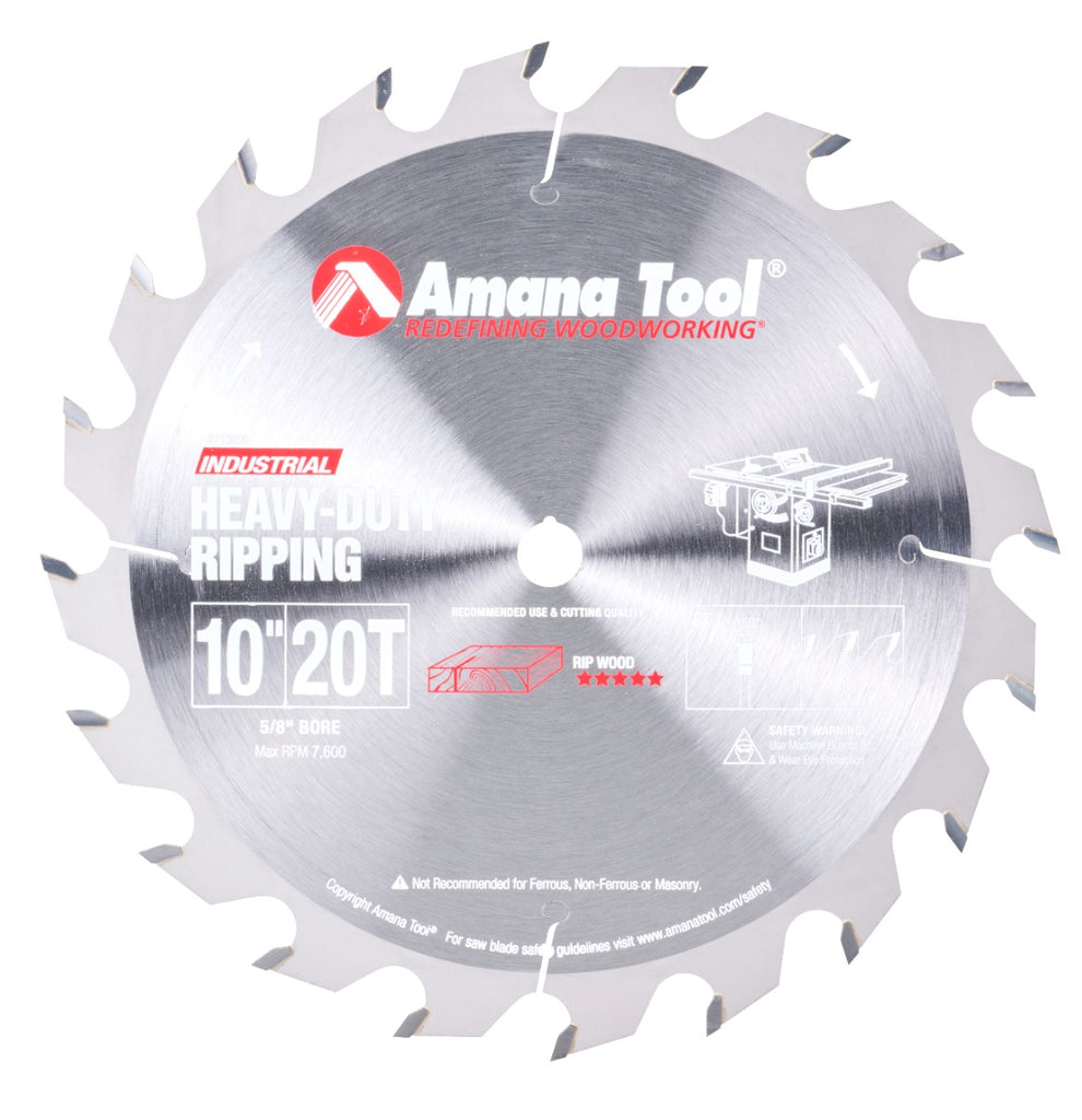 AMANA 710200 Carbide Tipped Heavy-Duty Ripping 10″ Dia, 20T FT, 18°, 5/8″ Bore