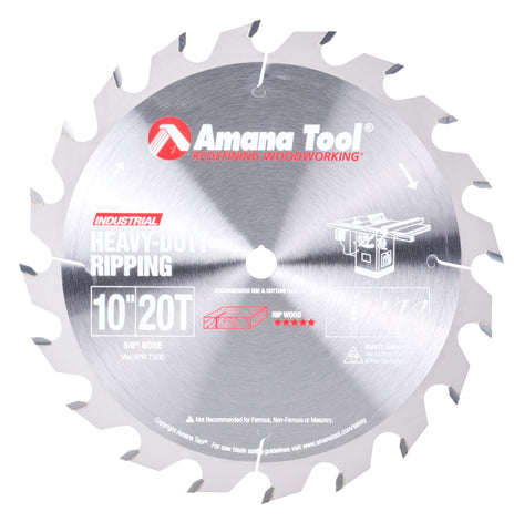 AMANA 710200 Carbide Tipped Heavy-Duty Ripping 10″ Dia, 20T FT, 18°, 5/8″ Bore