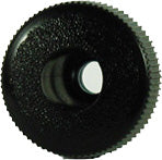 Round plastic knob with 1/4″ x 20 threaded steel insert. 1″ Dia, 13/16″ Height