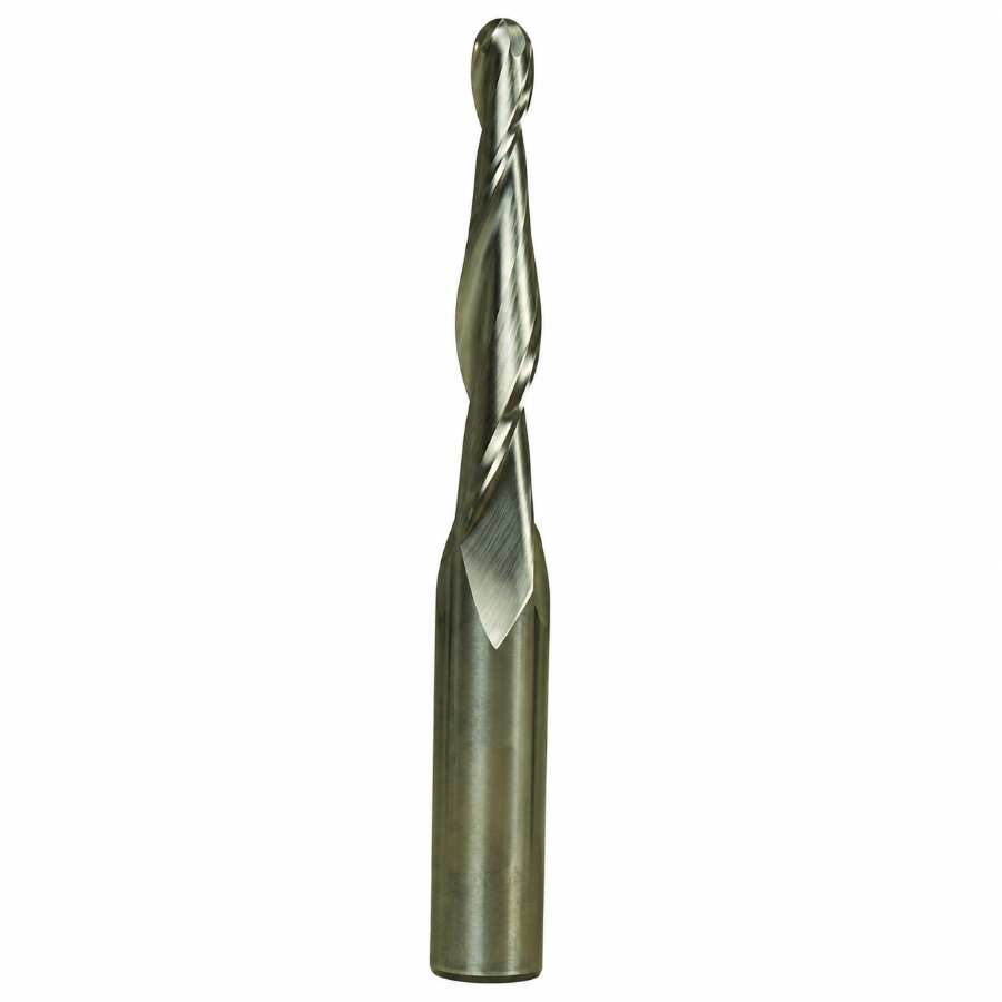 SOLID CARBIDE TAPERED BALLNOSE SPIRAL ROUTER BITS Size:3° Taper, 1/8″ Radius, 1/2″ Dia, 2″ Cut Length, 1/2″ Shank