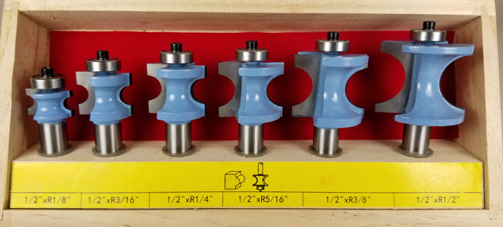 WL-2013 Six Piece Bullnose Router Bit Set 1/2" Shank