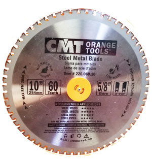 CMT 226.060.10 Carbide Tipped Dry Cut Blade 10″ Dia, 60T FWF, 2,600 RPM suggested, 0°, 5/8″ Bore