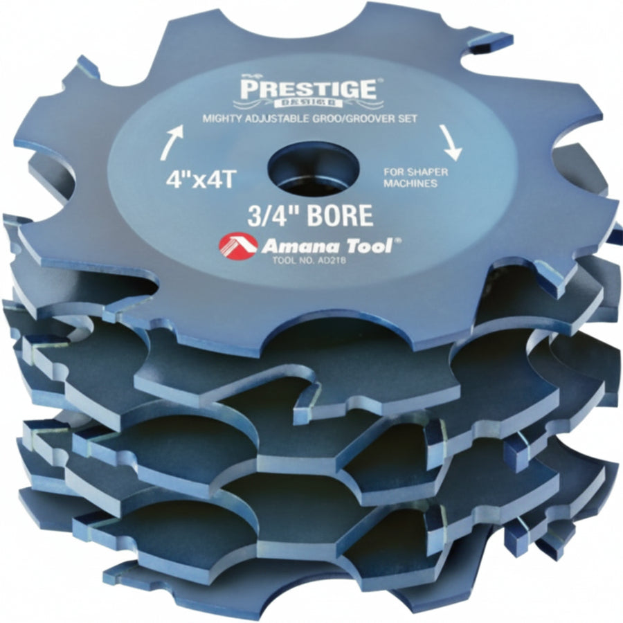 61370 Carbide Tipped Super Fine Dado/Groover 4" Diameter x ATB Grind x 4 Teeth x -10 Deg Hook Angle x 1/4" to 1" Kerf x 3/4" Bore for Shaper Machines