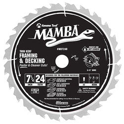 Amana MA7240 Top Quality Carbide Tipped Thin Kerf Framing and Decking Mamba Contractor Series 7-1/4″ Dia, 24T, ATB, 18°, 5/8″ Bore w/Diamond Knockout